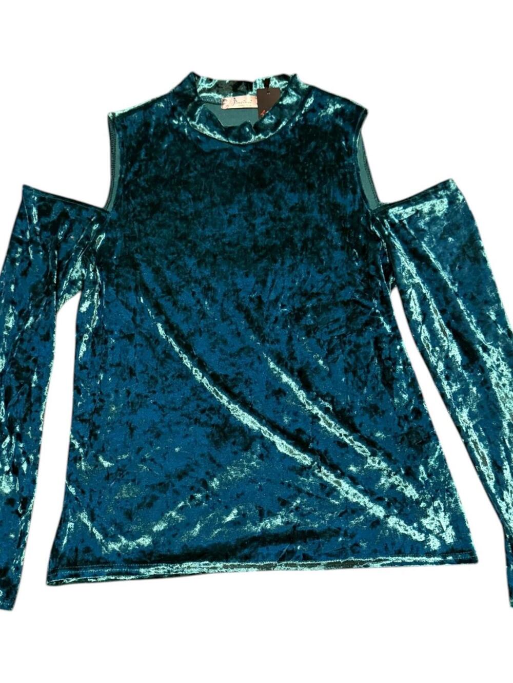 Janteel teal crushed velvet cold shoulder top women’s 2XL Jacelook style